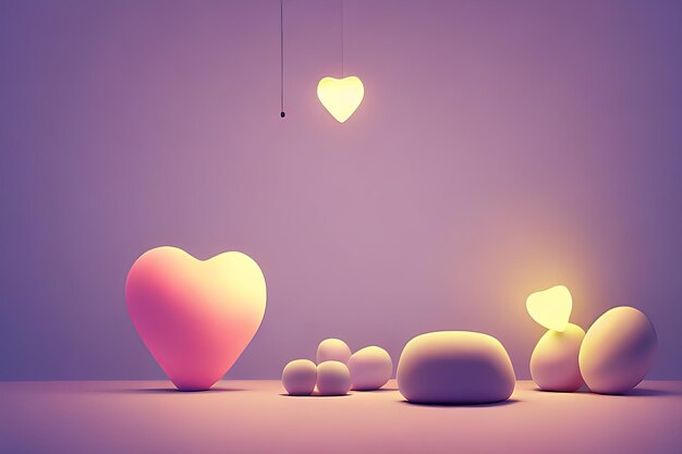 Lamps with glowing hearts background for valentine love