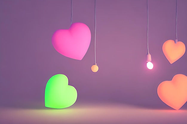 Lamps with glowing hearts Background for valentine love