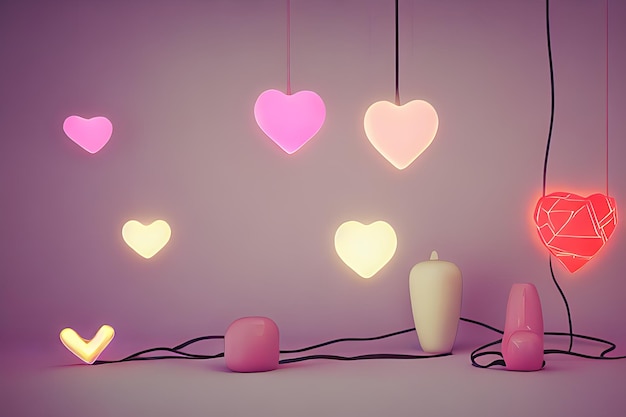 Lamps with glowing hearts Background for valentine love