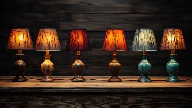 Photo lamps on wooden table