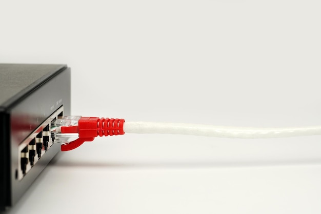 LAN network and internet connection Ethernet RJ45 cable plug to lan portmodem router