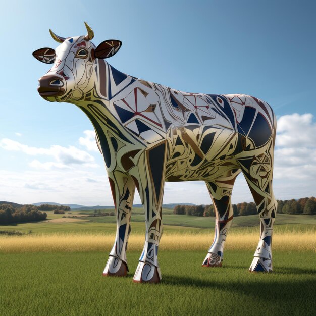 Foto scultura geometrica 3d di art land cow ispirata a picasso