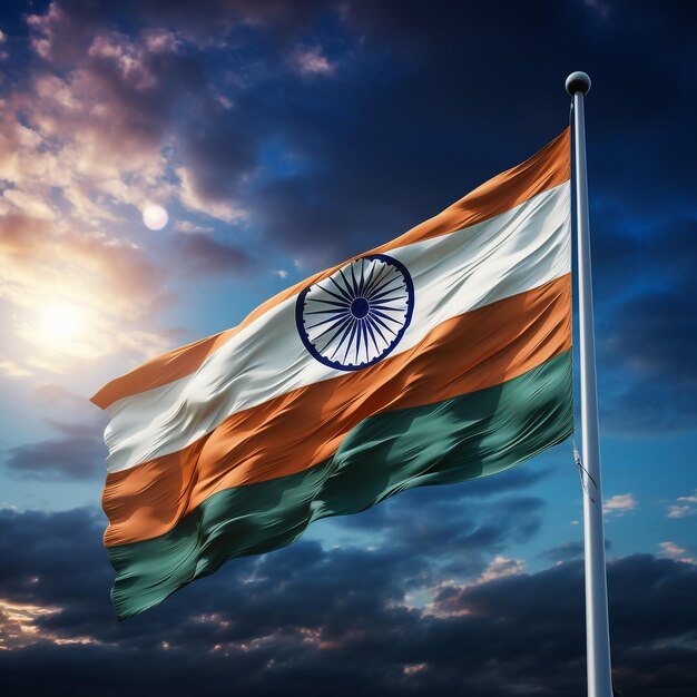 Land India 3D wind zwaaiende vlag en witte achtergrond