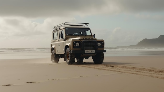 Land Rover Defender rijden op het strand