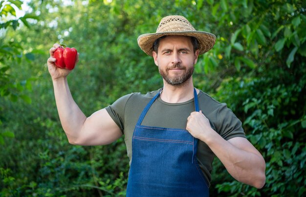 Landarbeider in strohoed met paprika