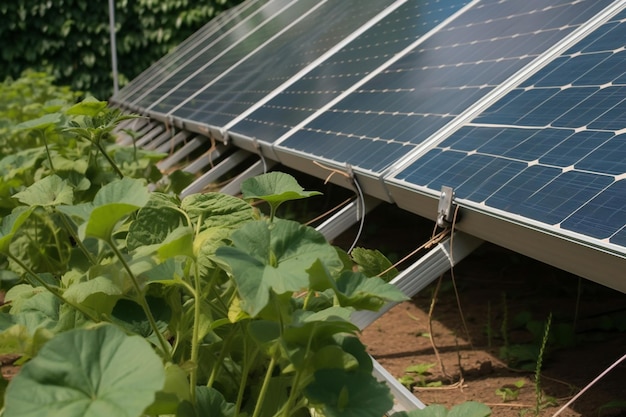 Foto landbouwgewassen onder zonnepanelen eco-landbouw