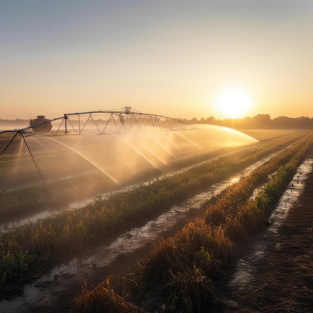 Landbouwirrigatiemachine die een plantaardige generatieve ai water geeft
