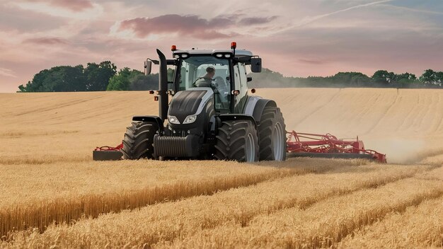 Landbouwmachines met tractoren die in het veld worden gebruikt