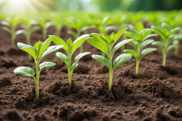 Landbouwtechnologie Zaailingen zijn groene bruine bodem Mooie overvloed