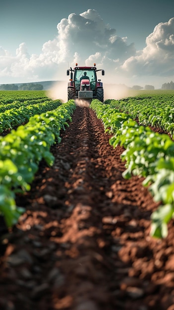 landbouwtrekker die een veld besproeit