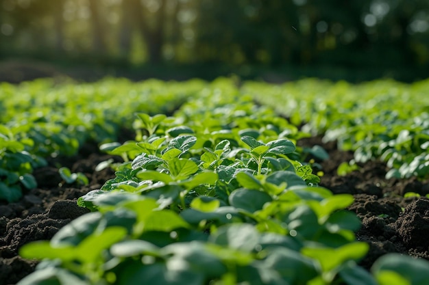 Landbouwveld met groeiende planten voor het oogsten van voedsel