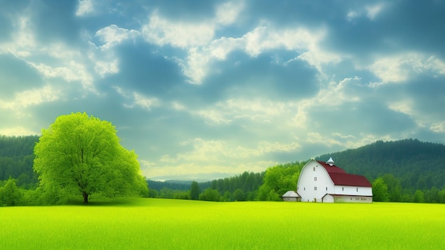 Landelijk Noors landschap met rode houten huizen