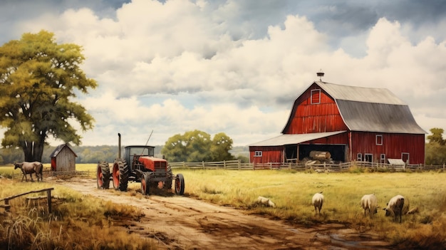 Landelijke boerderij schilderij Mooie illustratie foto Generatieve AI