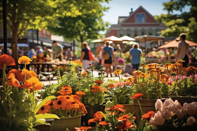 Foto landelijke charme een bruisende boerenmarkt in volle gang