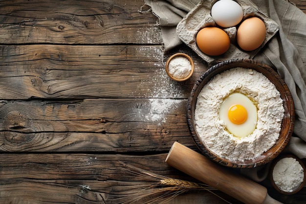 Landelijke keuken taart bakken met rustieke ingrediënten en rolspeld