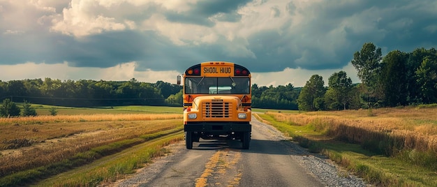 Landelijke omleiding Een schoolbus stopt om studenten te vrijlaten om 0