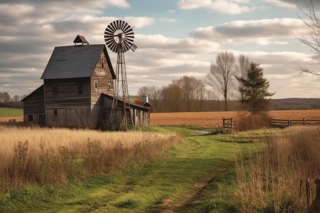 Landelijke Scène Met Windmolen En Schuur Generatieve AI