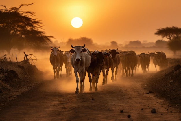 Landelijke sereniteit koeien die onder de zon rondzwerven