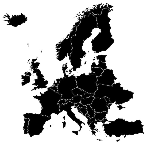 Landen in Europa zwarte vorm op witte achtergrond