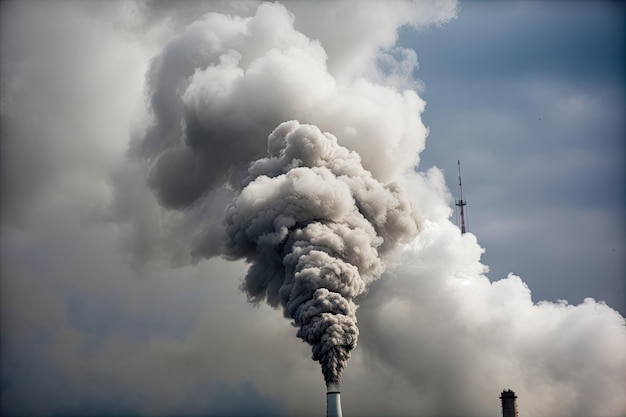 Landfill smoke stack releasing dark smoky plume into the atmosphere