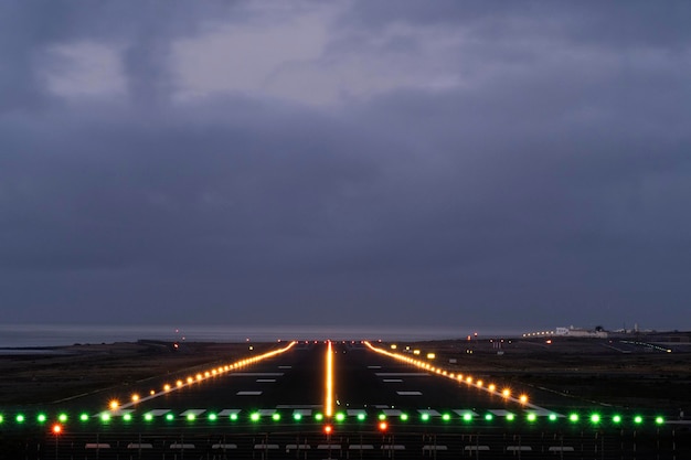 Landing lights in the evening