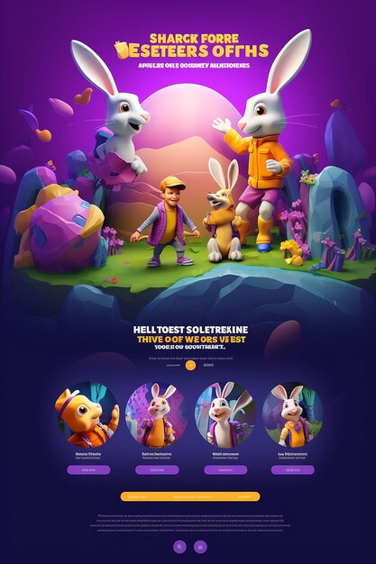 A landing page for event business 3d easter characters for kids and family