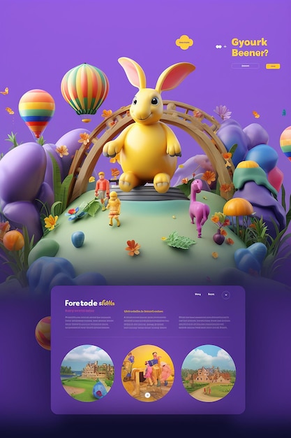 A landing page for event business 3d easter characters for kids and family