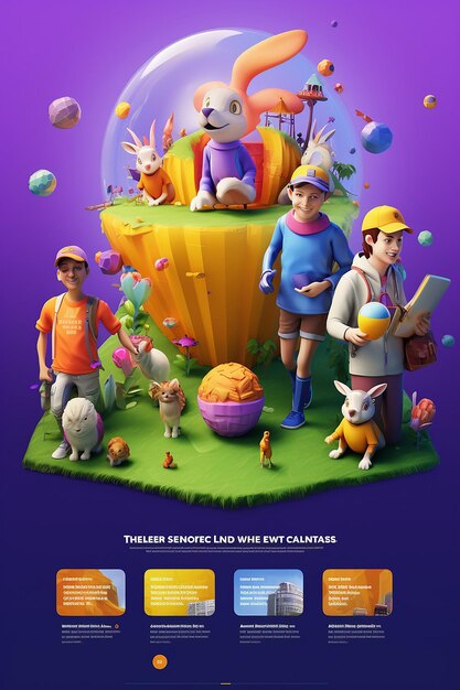 A landing page for event business 3d easter characters for kids and family