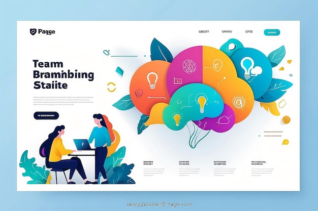 landing page template design with team brainstorming