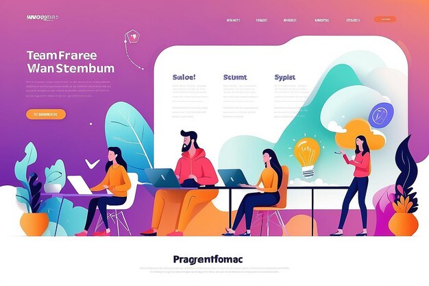 landing page template design with team brainstorming