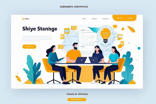 landing page template design with team brainstorming