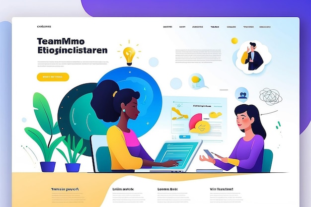 landing page template design with team brainstorming