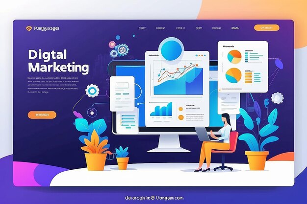 Photo landing page template of digital marketing