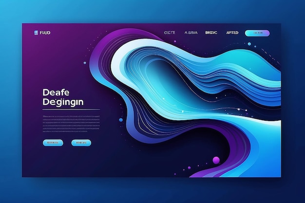 Landing page Template Fluid Abstract Design on Blue gradient background stock illustration