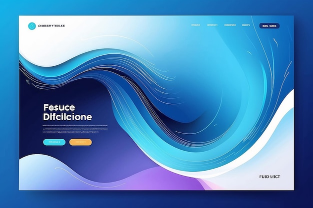 Photo landing page template fluid abstract design on blue gradient background stock illustration