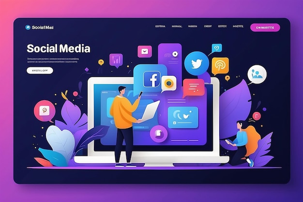 Photo landing page template of social media marketing modern flat design concept of web page design for website and mobile website easy to edit and customize