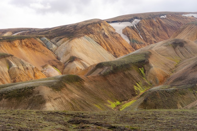 Landmannalaugar Laugavegur 하이킹 코스 아이슬란드에 다채로운 산