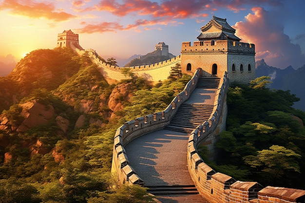 Landmark of the Great Wall of China in Beijing for Holiday Destination at Sunrise