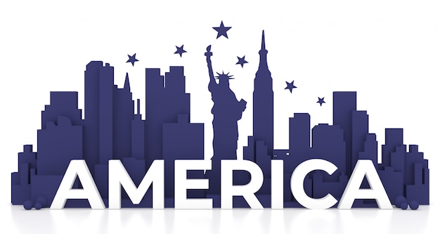 Punto di riferimento di new york city, america per le feste e manifesto di viaggio, nell'illustrazione 3d.