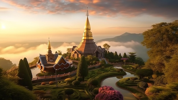 landmark pagoda in doi inthanon national park at chiang mai thailand