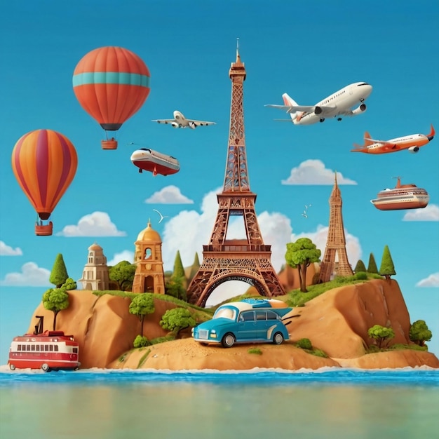 Landmarks and Balloons in a Fantasy Illustration