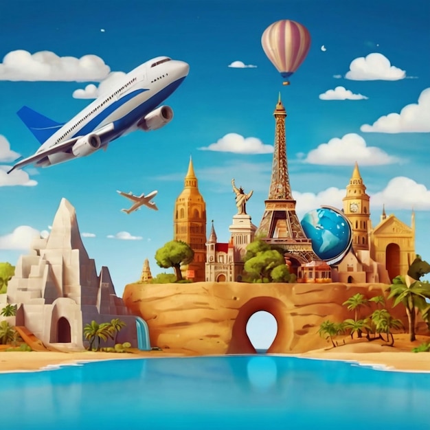 Landmarks and Balloons in a Fantasy Illustration