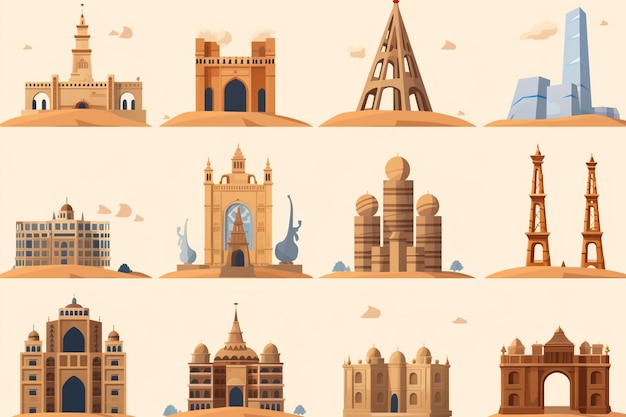 Landmarks skyline with structures