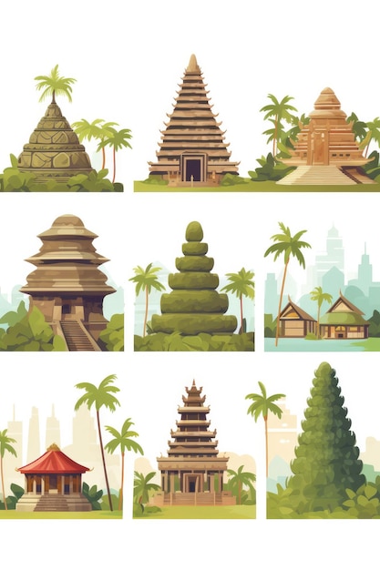 Landmerken van Indonesië illustraties van vulkanisch landschap Generatief ai