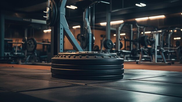 Landmine press attachment anchored to gym floor with equipment in background no individuals