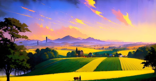 Landscape Agriculture Farming Organic Farm Land Crops Panoramic View Generative AI Fantasy Digital Art