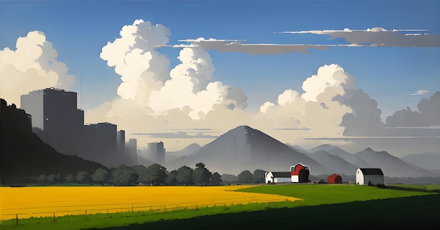 Landscape Agriculture Farming Organic Farm Land Crops Panoramic View Generative AI Fantasy Digital Art