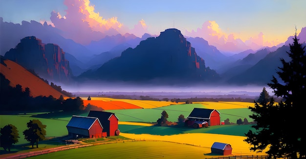 Landscape Agriculture Farming Organic Farm Land Crops Panoramic View Generative AI Fantasy Digital Art