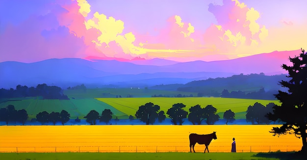 Landscape Agriculture Farming Organic Farm Land Crops Panoramic View Generative AI Fantasy Digital Art