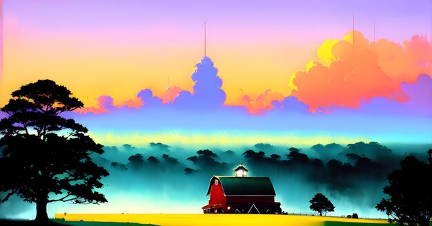 Landscape Agriculture Farming Organic Farm Land Crops Panoramic View Generative AI Fantasy Digital Art